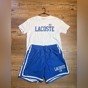 Lacoste White Tee and Blue Shorts Set